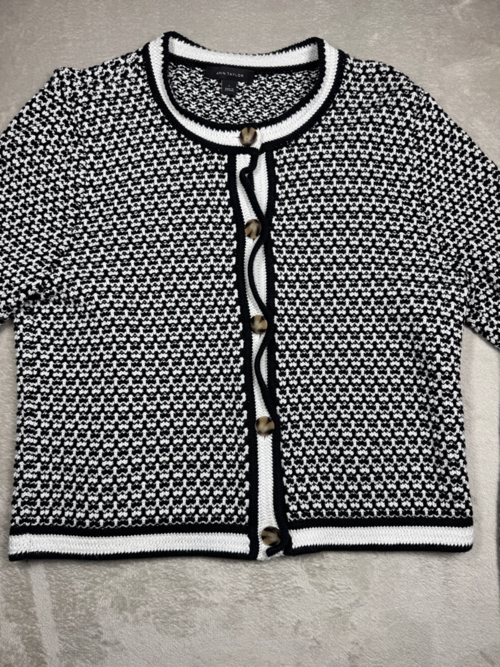 Ann Taylor Black and White Textured Knit Cardigan - Picture 4 of 13
